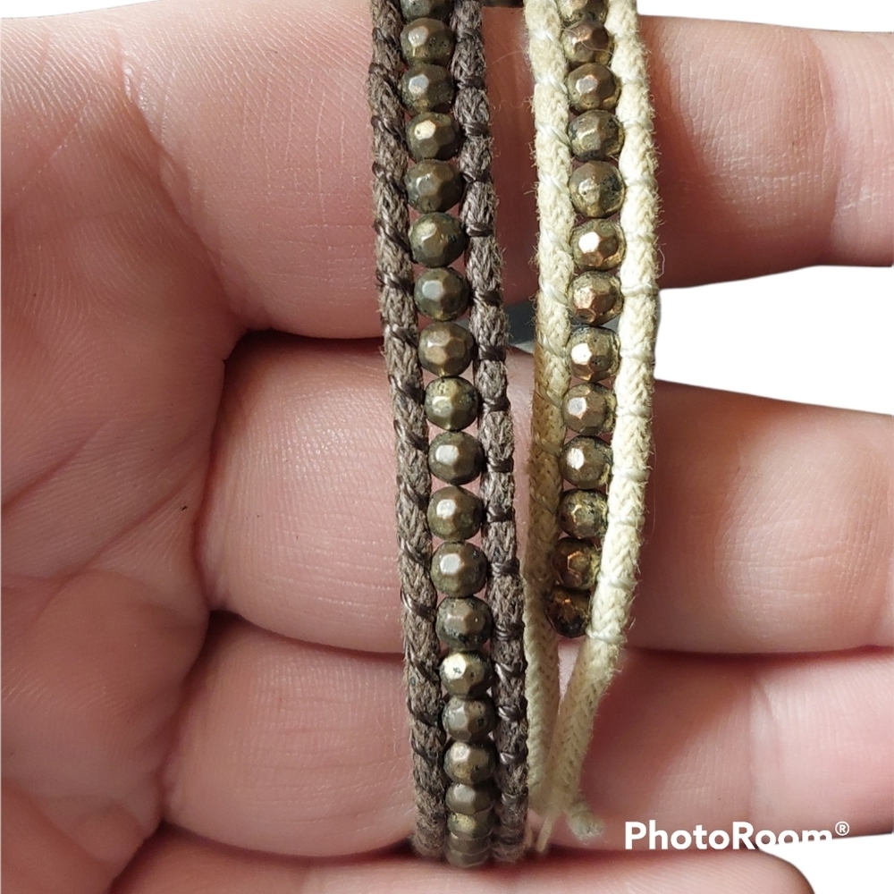 3/$15- Bundle of Twine and Metallic Bead Bracelets. 2 count